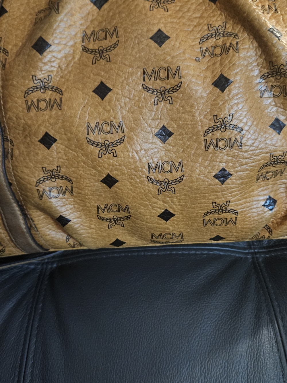 MCM Cognac Monogram Leather Shopper with Gold Plaque - Picture 4 of 9